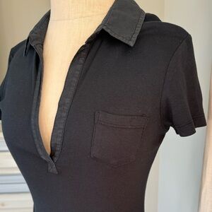 James Perse Black Short Sleeve Polo V-Neck Tee